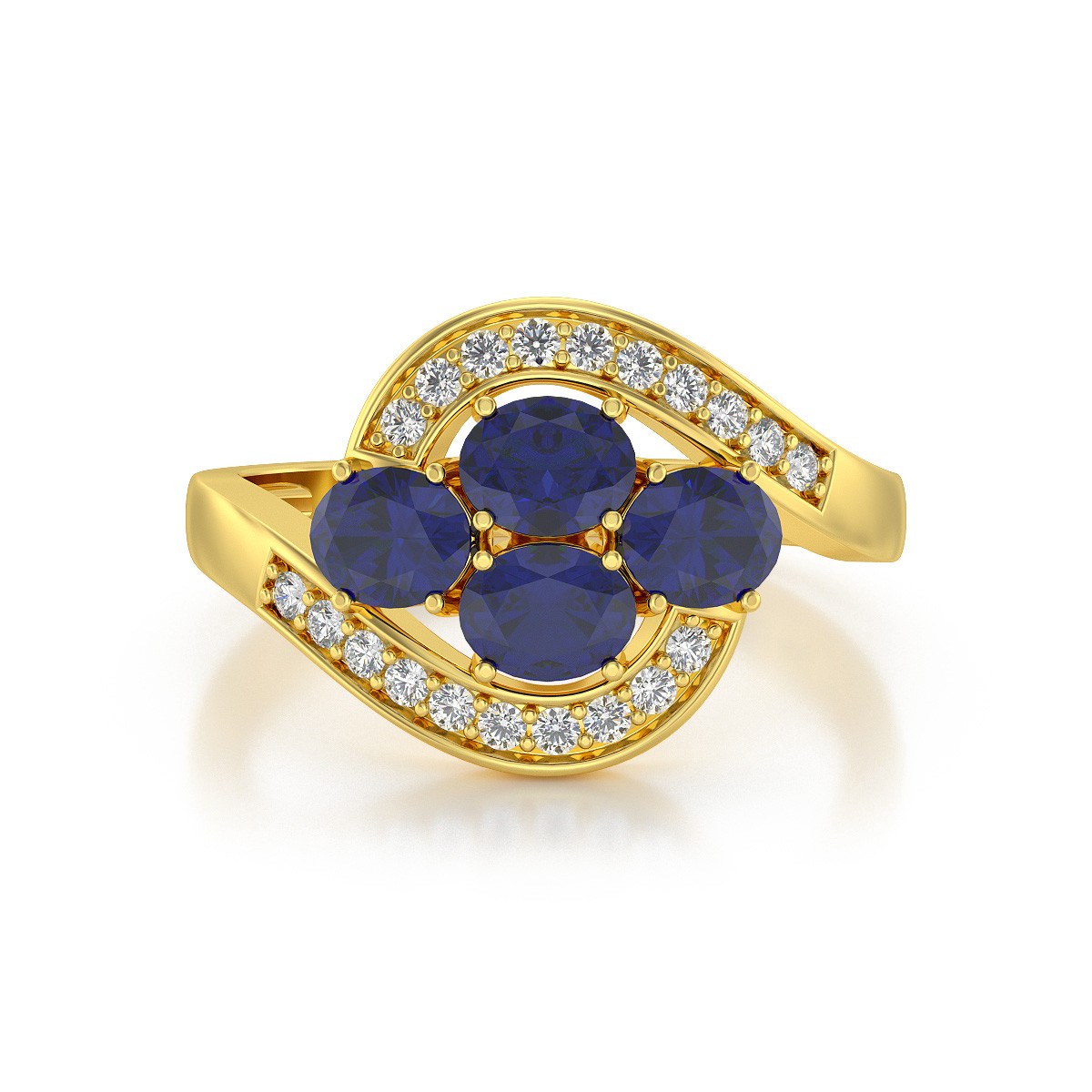 Bague ADEN Or 585 Jaune Saphir et diamants 2.91grs