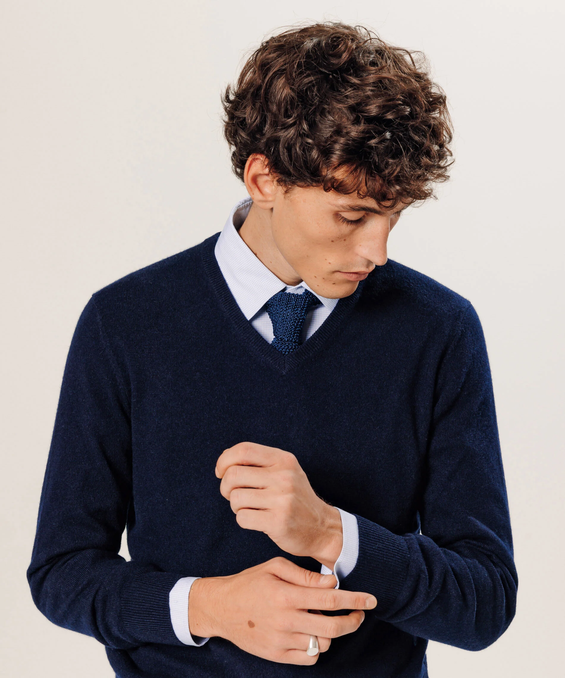 Pull col v en cachemire | Bleu