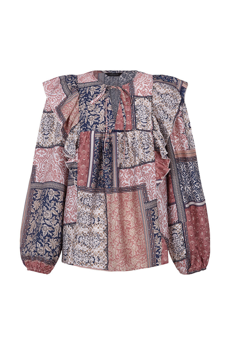Blusa estampada com babados - Multicolorida