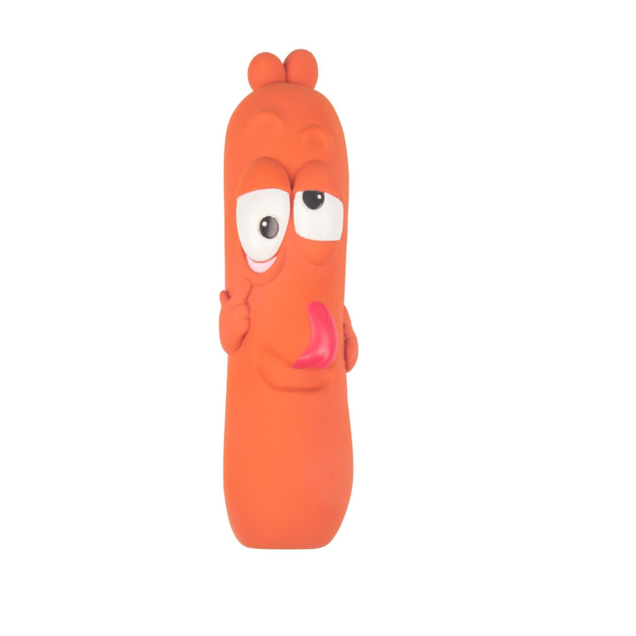 Brinquedo de látex para cães Flamingo JP Tipsy em formato de salsicha.
