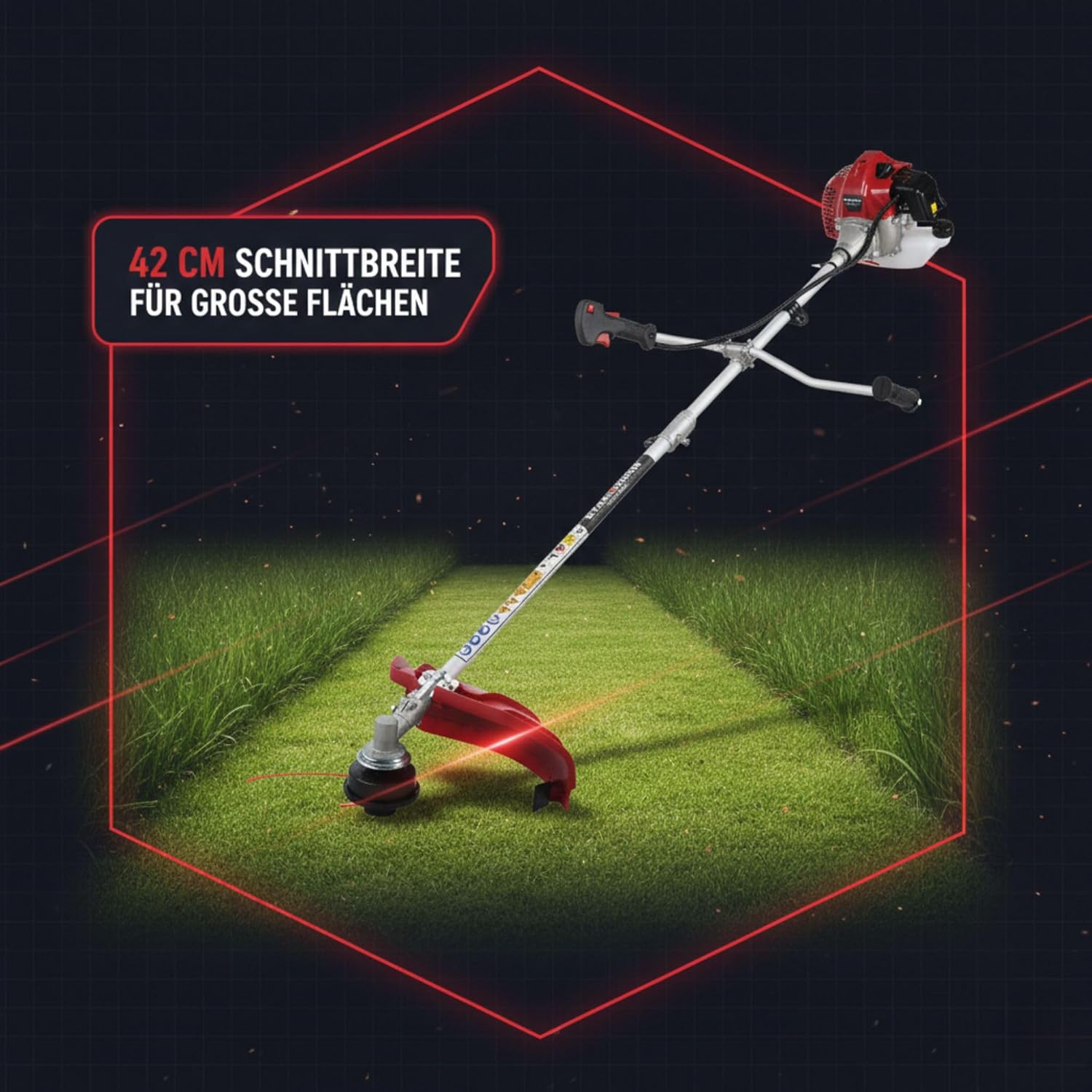 Stahlmann Freischneider Benzin MS520 – Motorsense Benzin mit kraftvollem 3PS Motor, 42cm Schnittbreite, 52ccm 2-Takt – Rasenkantenschneider und Rasentrimmer mit Tragegurt