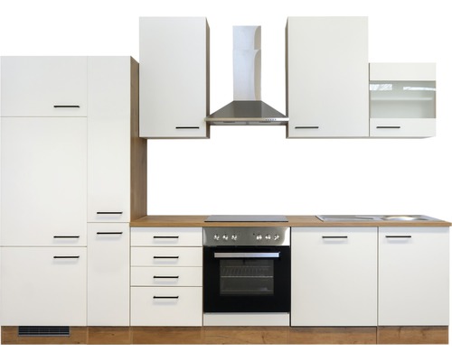 Flex Well keukenblok met apparatuur Vintea 310 cm magnolia mat gedemonteerd, omkeerbare uitvoering 00011846