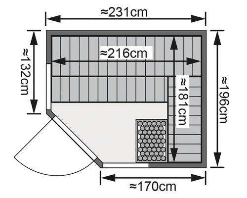 Karibu Omelia 3 modulaire sauna zonder oven en dakkroon met gebronsde volledig glazen deur