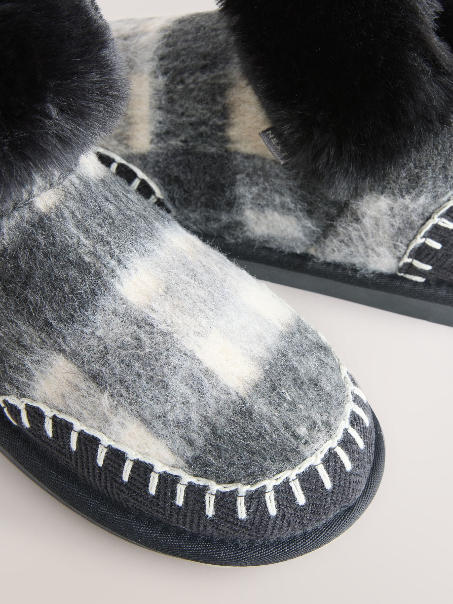 Grijs geruit - Faux Fur Brush Boot Slippers