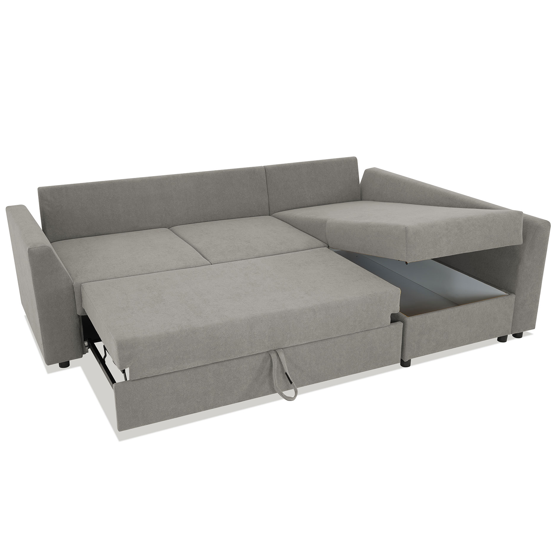 Ecksofa - grau - Liegefunktion - Staukasten - Ottomane rechts