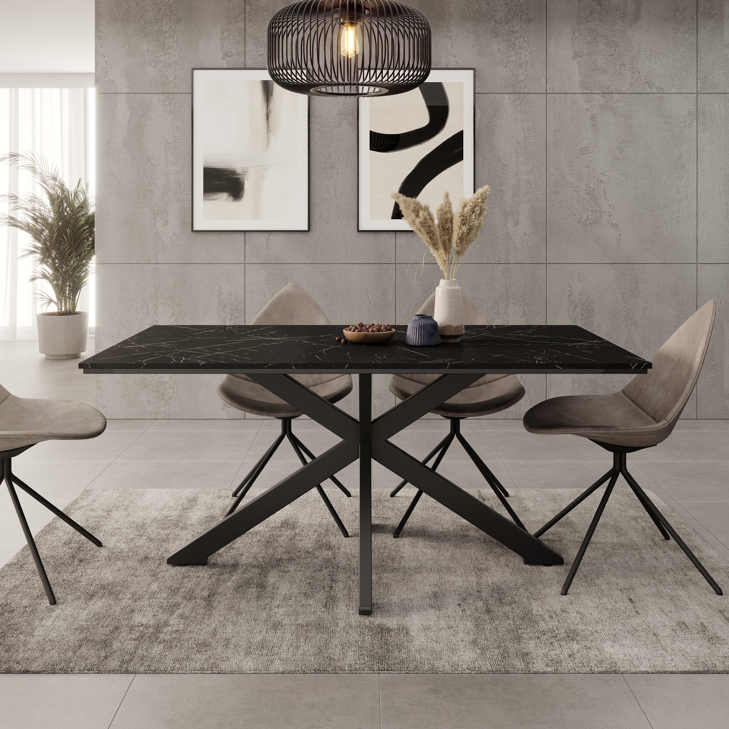 Wabe - Eetkamertafel - Zwart marmerlook - 160x90x74 cm