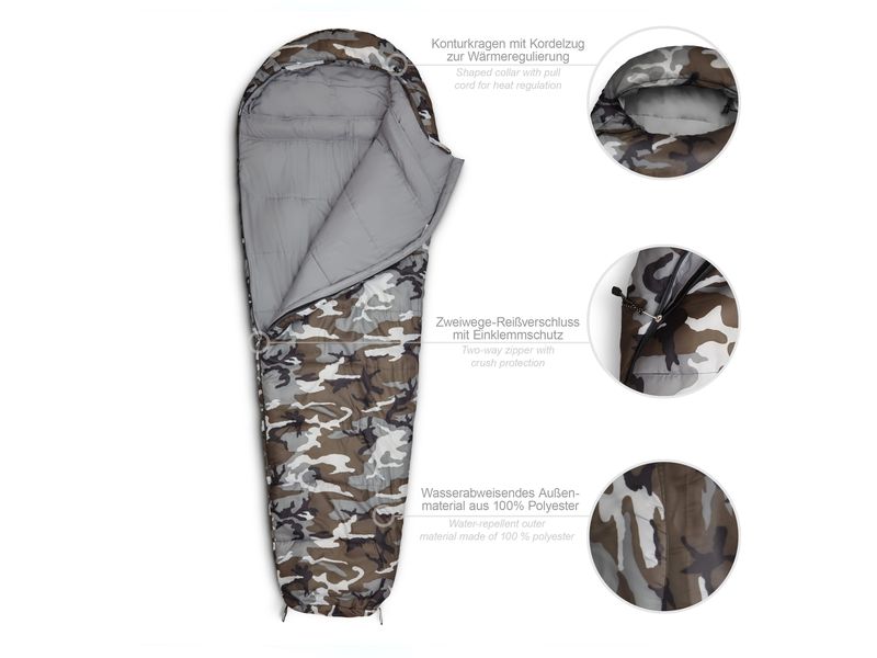 Where tomorrow Mumienschlafsack Polyester, Camouflage Grau Schlafsack für eine Person