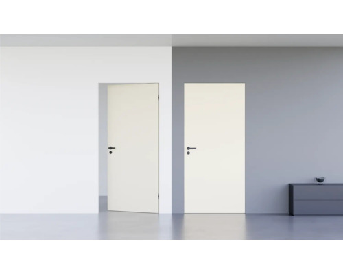 Pertura vlakke binnendeur Vidar HPL RAL 9010 zuiver wit 883x2001 mm incl. vlakke blokkozijn, magneetsluiting WC roestvrij staal DIN links omgekeerd (naar binnen openend)