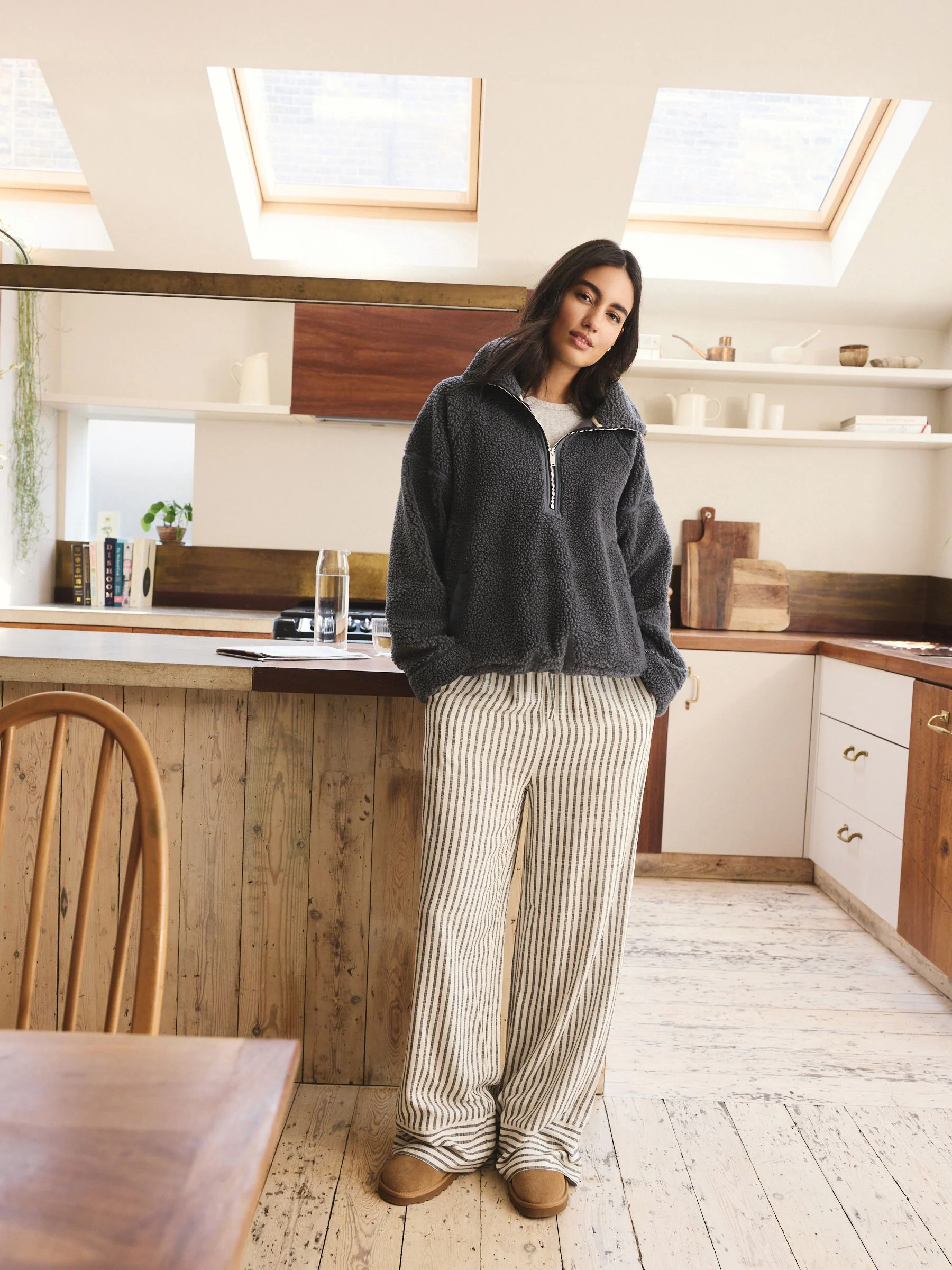 Grijs - Borg fleece met korte rits