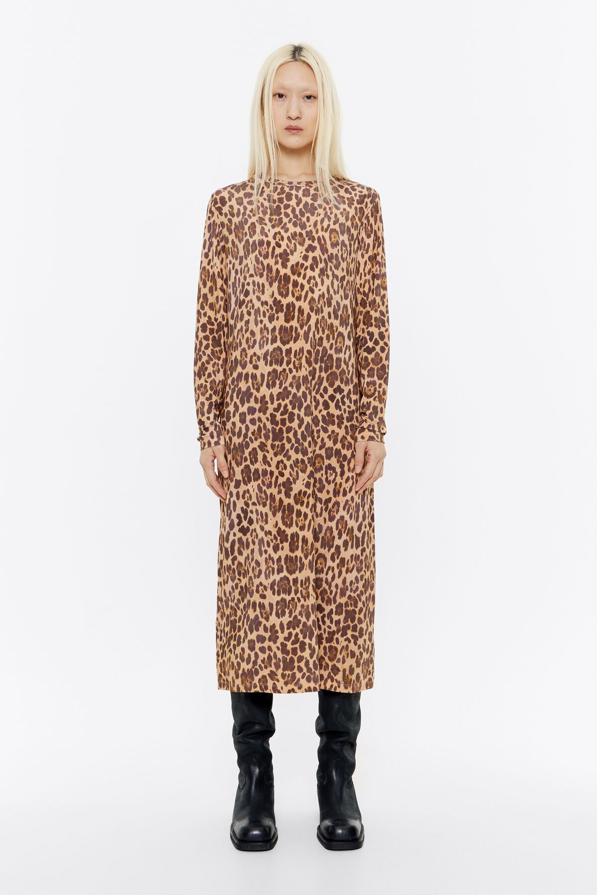 Vestido midi de viscose com estampa de leopardo natural
