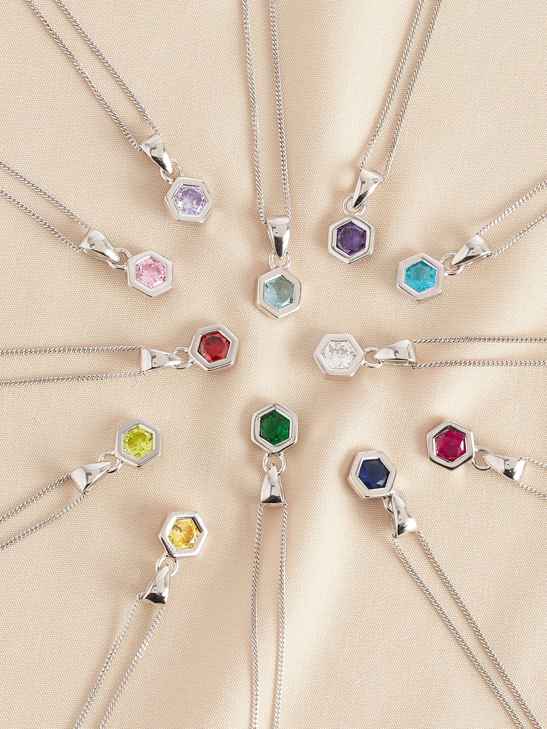 Echt zilver - Ketting met zeshoekige geboortesteen