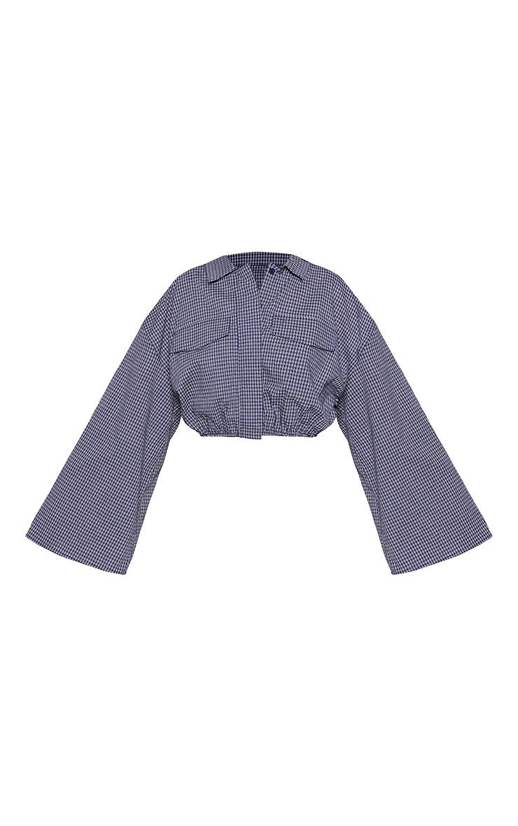 Bleu Chemise Courte À Carreaux Avec Détail Poches Et Ourlet Bouffant