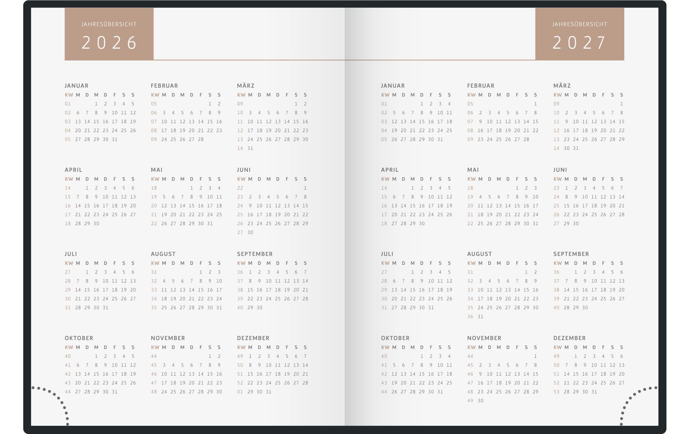 Wochenagenda Design Line 2026, BlauWochenplaner mit zwei Seiten je Woche