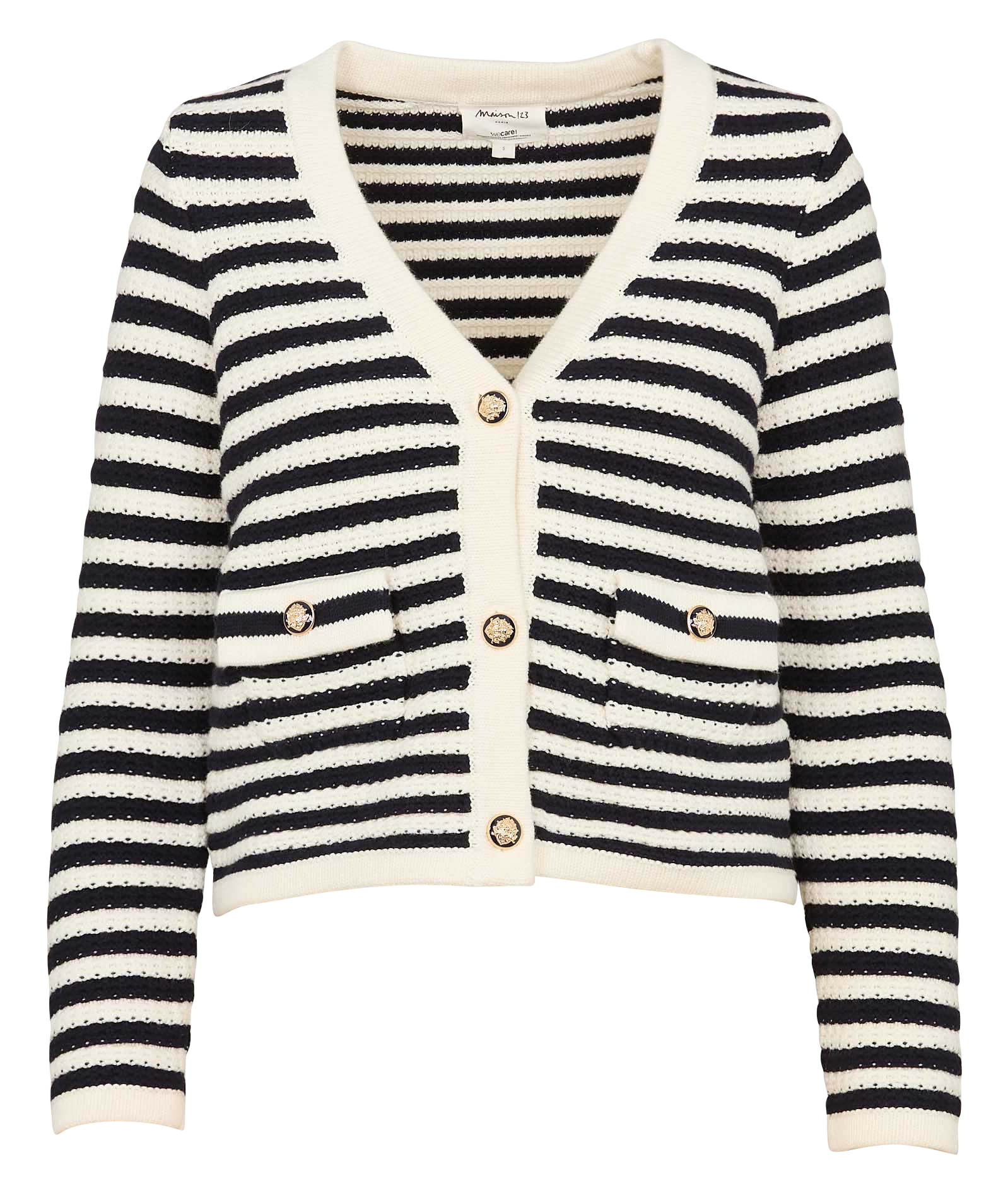 SOFIA - Gilet droit rayé en coton mélangé | Bleu