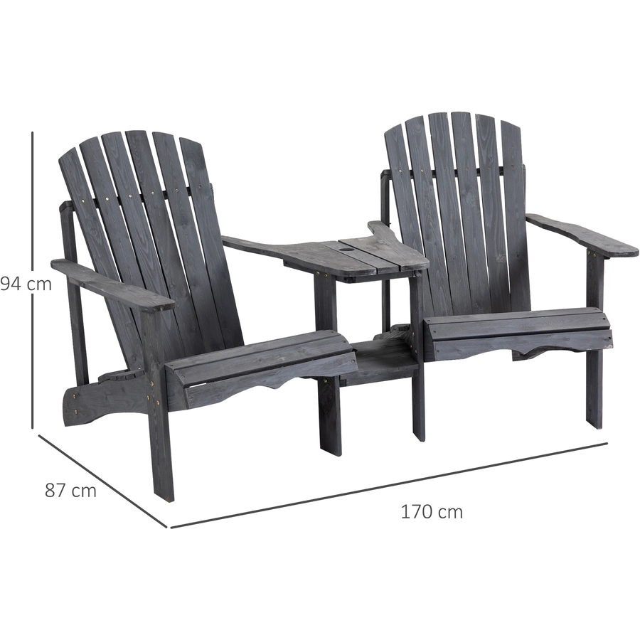 Outsunny Gartenbank mit Tisch und Schirmloch dunkelgrau