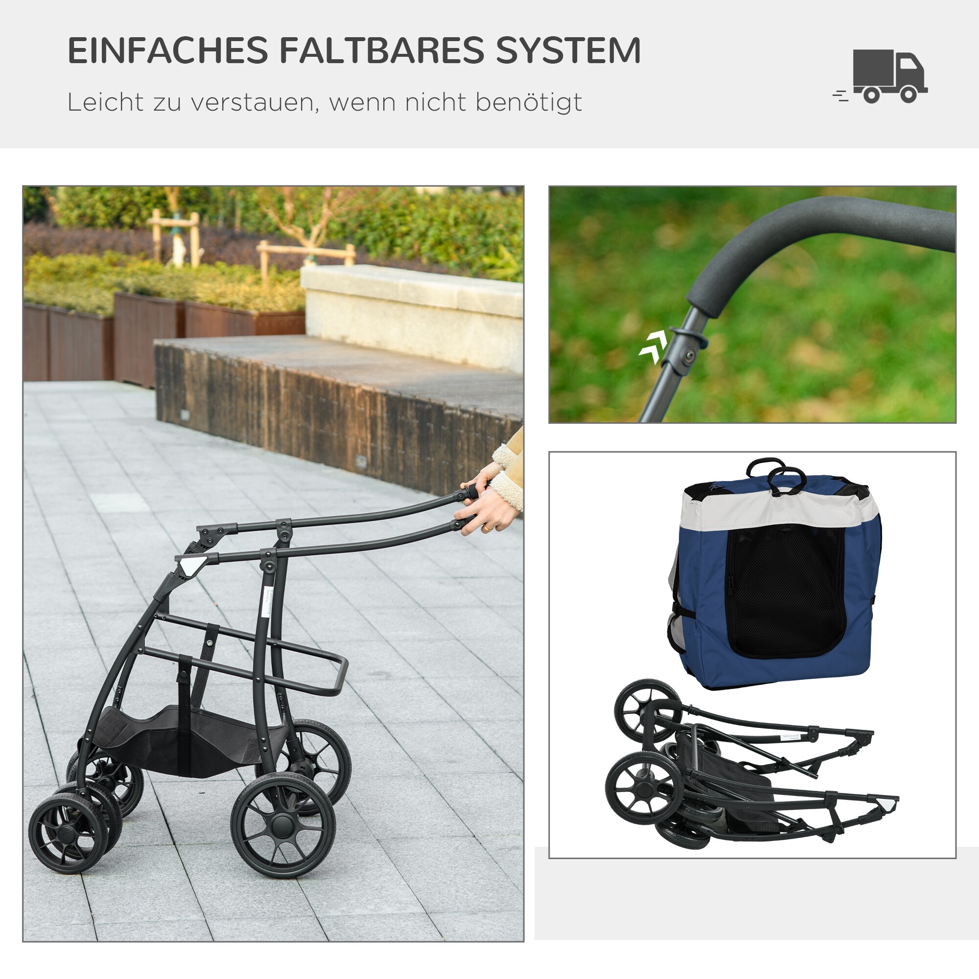 PawHut Hundebuggy mit Klappmechanismus blau 81L x 58B x 97,5H cm