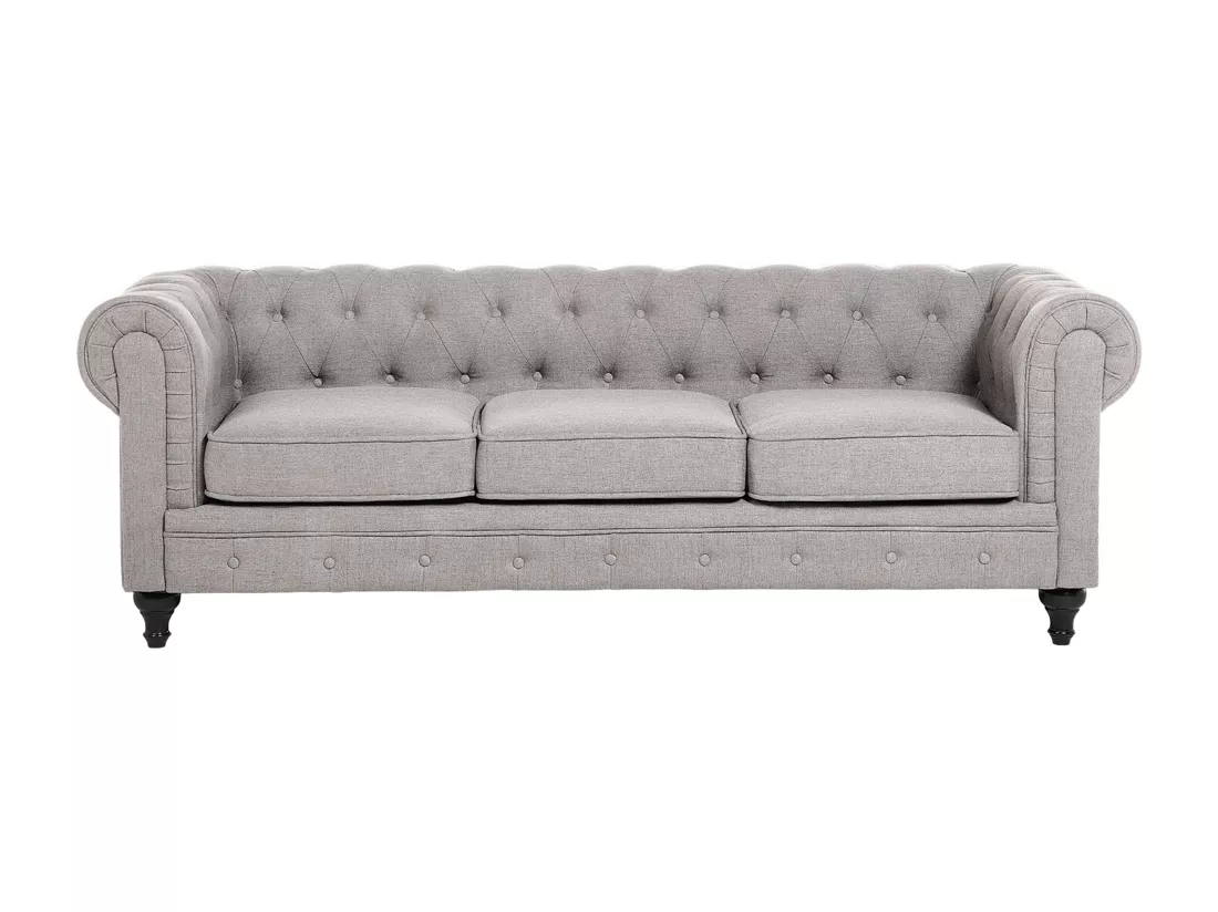 Ensemble canapé et fauteuil en tissu gris clair 4 places CHESTERFIELD