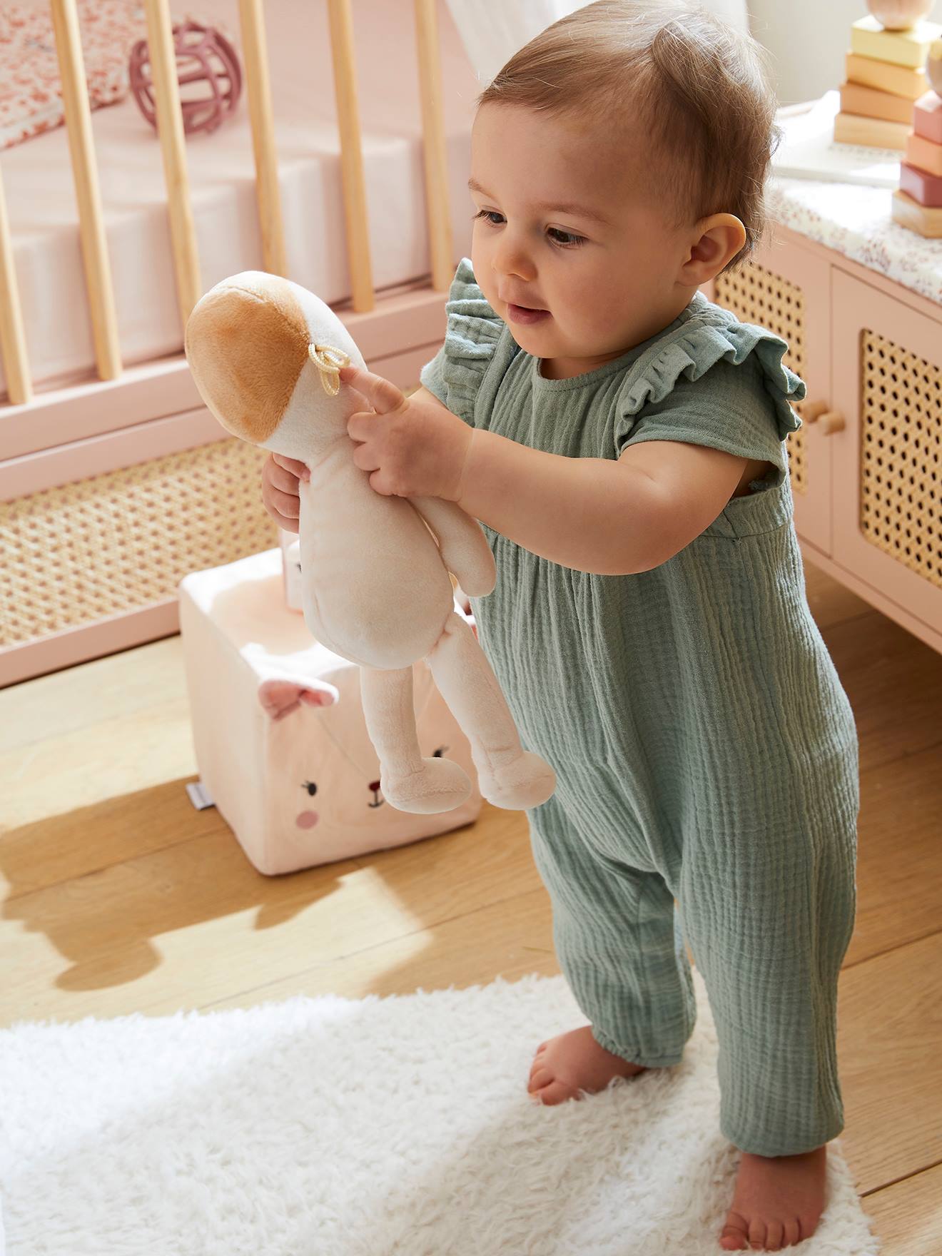 Macacão de bebê em chiffon de algodão verde salgueiro