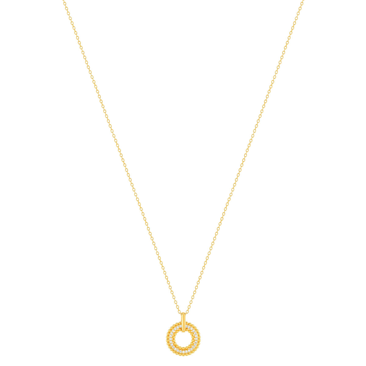Collier plaqué or motif cercle perlé zirconias 42 à 45 cm