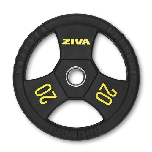 Anilha de peso Ziva XP de 20 kg com pegada de borracha e 50 mm de diâmetro.