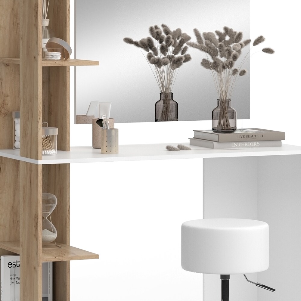 Vicco Schminktisch Tower Weiß Sonoma 122 x 55 cm mit Spiegel und Hocker