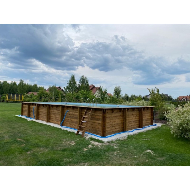 Piscine de jardin en bois - 12,20x6,20 x h.1,44 m - rectangulaire - coffre de filtration compris