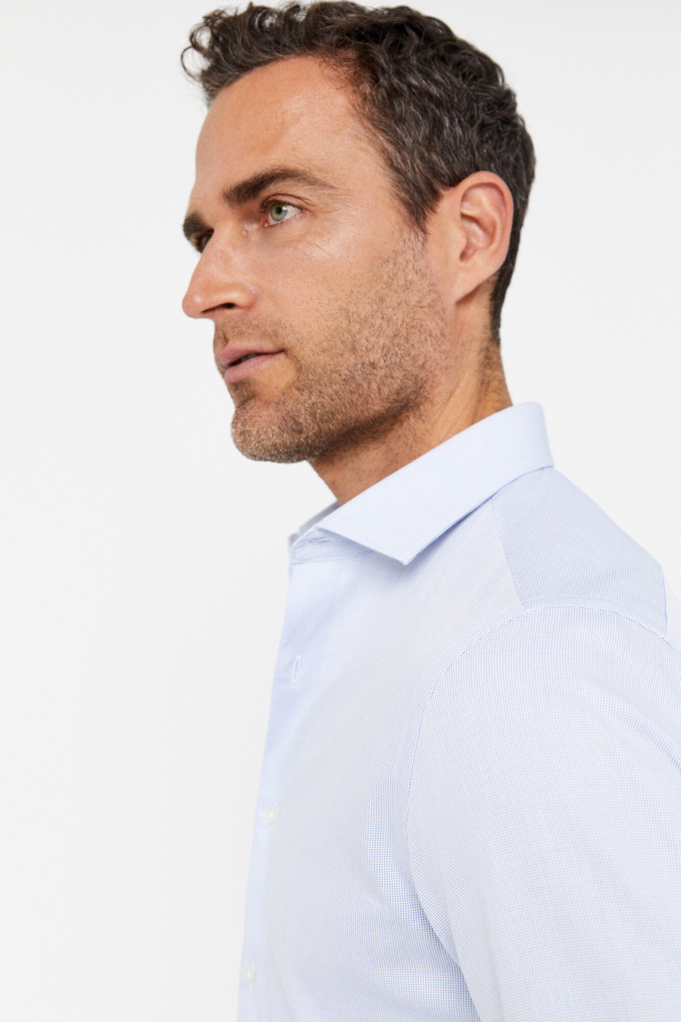 Camisa social slim fit com micro xadrez, fácil de passar - Azul