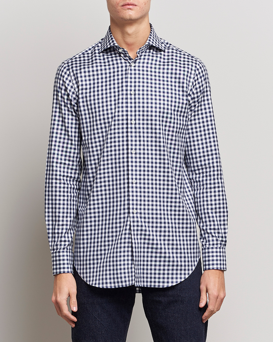 Kamakura Shirts Slim Fit Gingham Shirt Navy