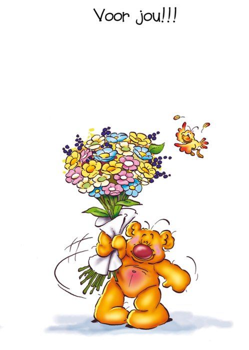 Doodles | Verjaardagskaart | beer | bloemen
