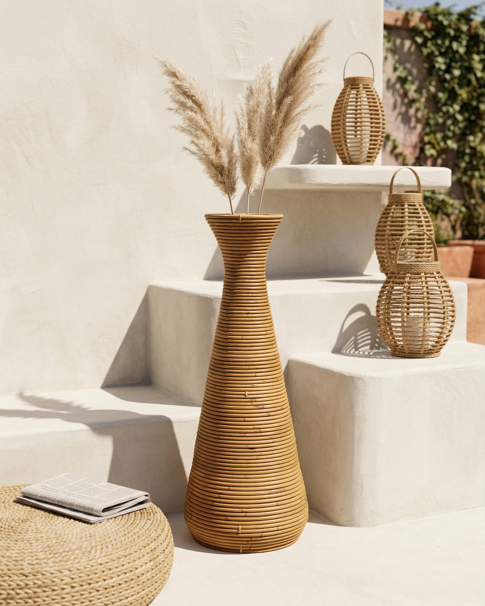 Decoratieve vaas NIDRI Rotan 70 cm Natuurlijk