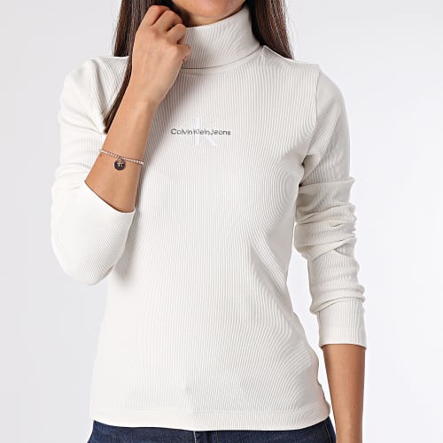 Tee Shirt Col Roulé Manches Longues Femme 2024 Beige