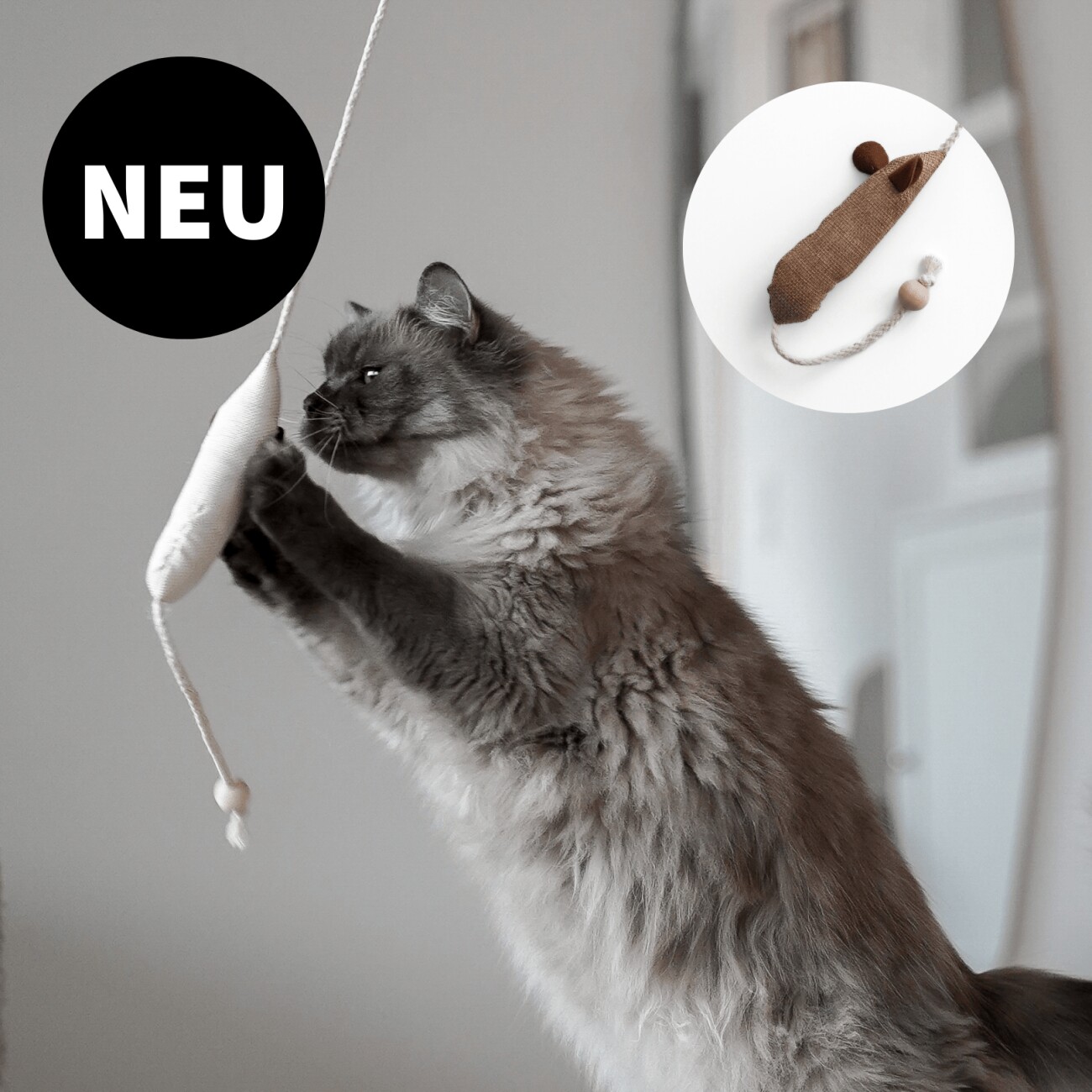 Minty&Marla Spielangel mit Katzenminze Katzenspielzeug beige/ braun/ grau