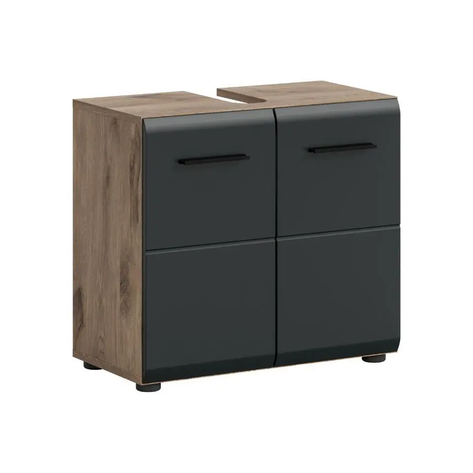 Hioshop Ice wastafel 2 deuren zwart mat- eiken decor