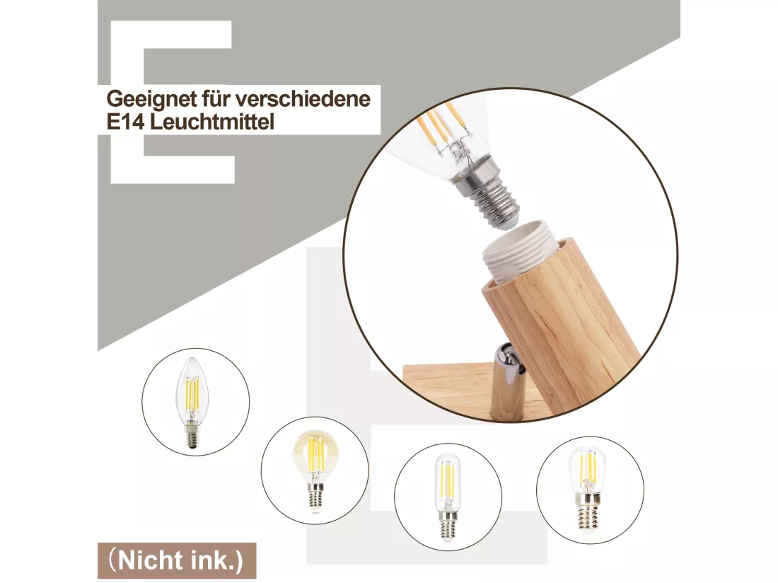 NETTLIFE Plafonnier 2 Spots noir aspect bois - plafonnier E14 orientable 350° 4 ampoules max 25w moderne pour salon chambre cuisine.