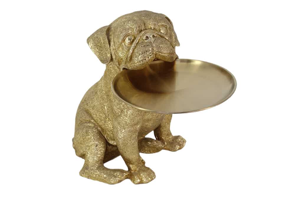 Deko-Figur BULLDOG 35cm gold Spardose mit Ablageplatte handmade