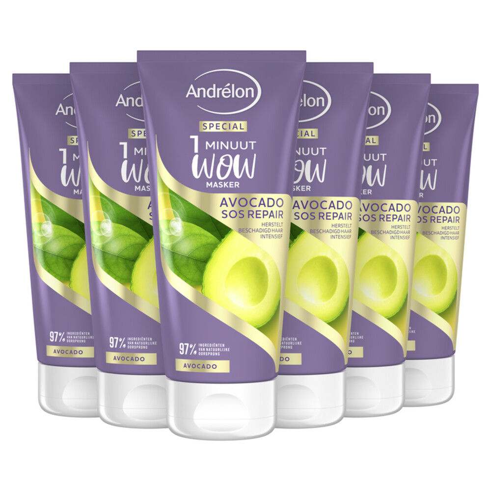 6x Andrelon 1 Minuut Wow Masker Avocado SOS Repair180 ml