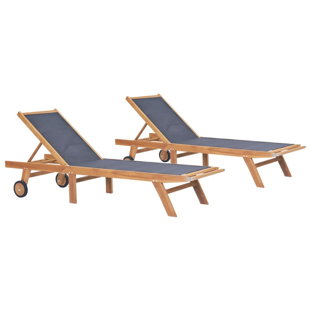 Chaises longues transat pliables avec roulettes 2 pièes teck et textilène