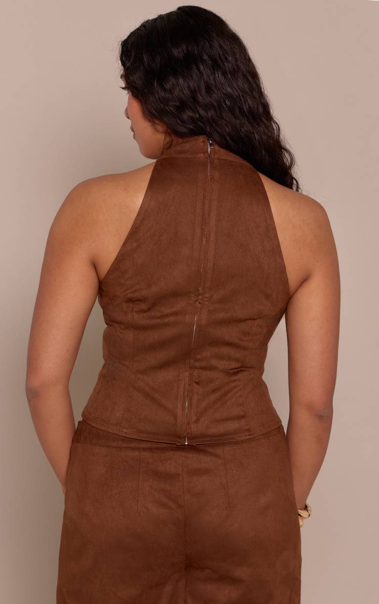 Marron Haut Col Montant En Synthétique Avec Coutures Devant Shape