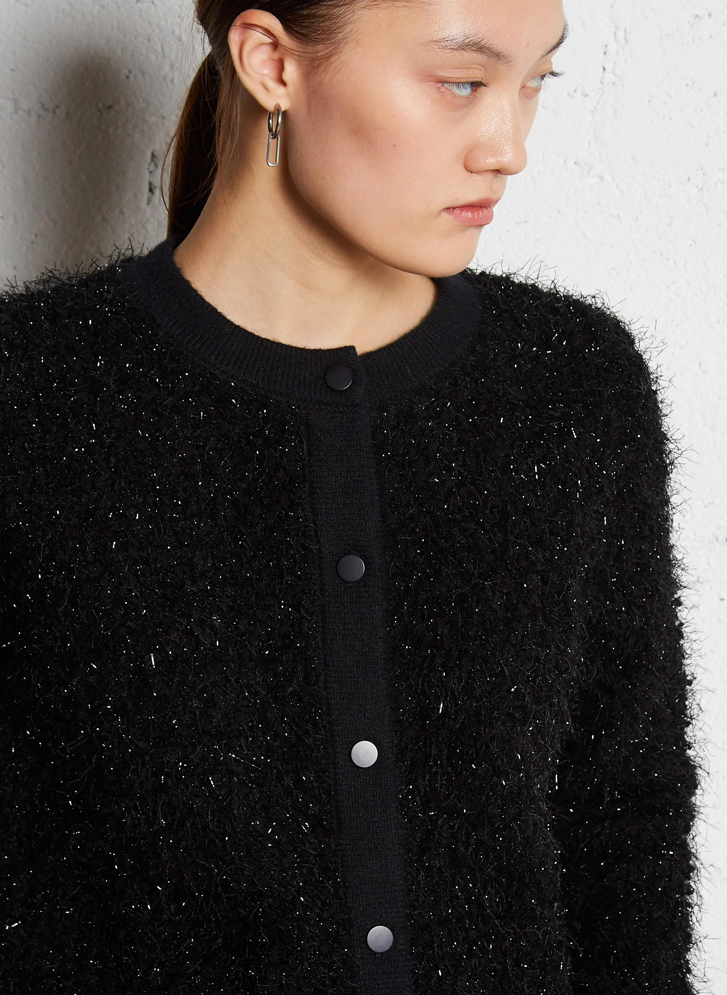 CORALY - Gilet droit court effet peluche | Noir