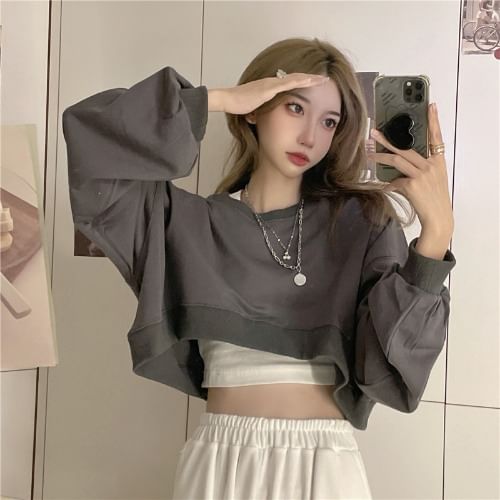Shinsei - Effen cropped trui met ronde hals