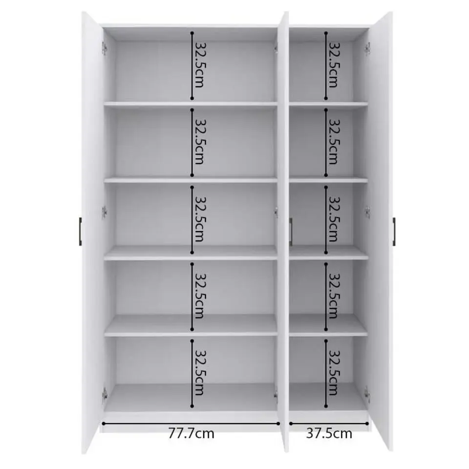Opbergkast Ray 120cm met 3 deuren en 4 legplanken -wit