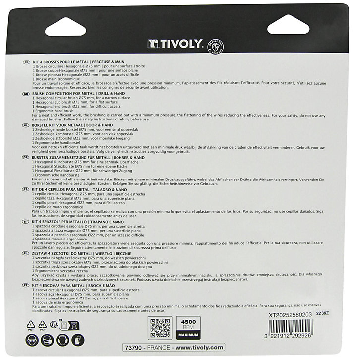 Brosse de décapage pour l'acier Tivoly, 4 pièces