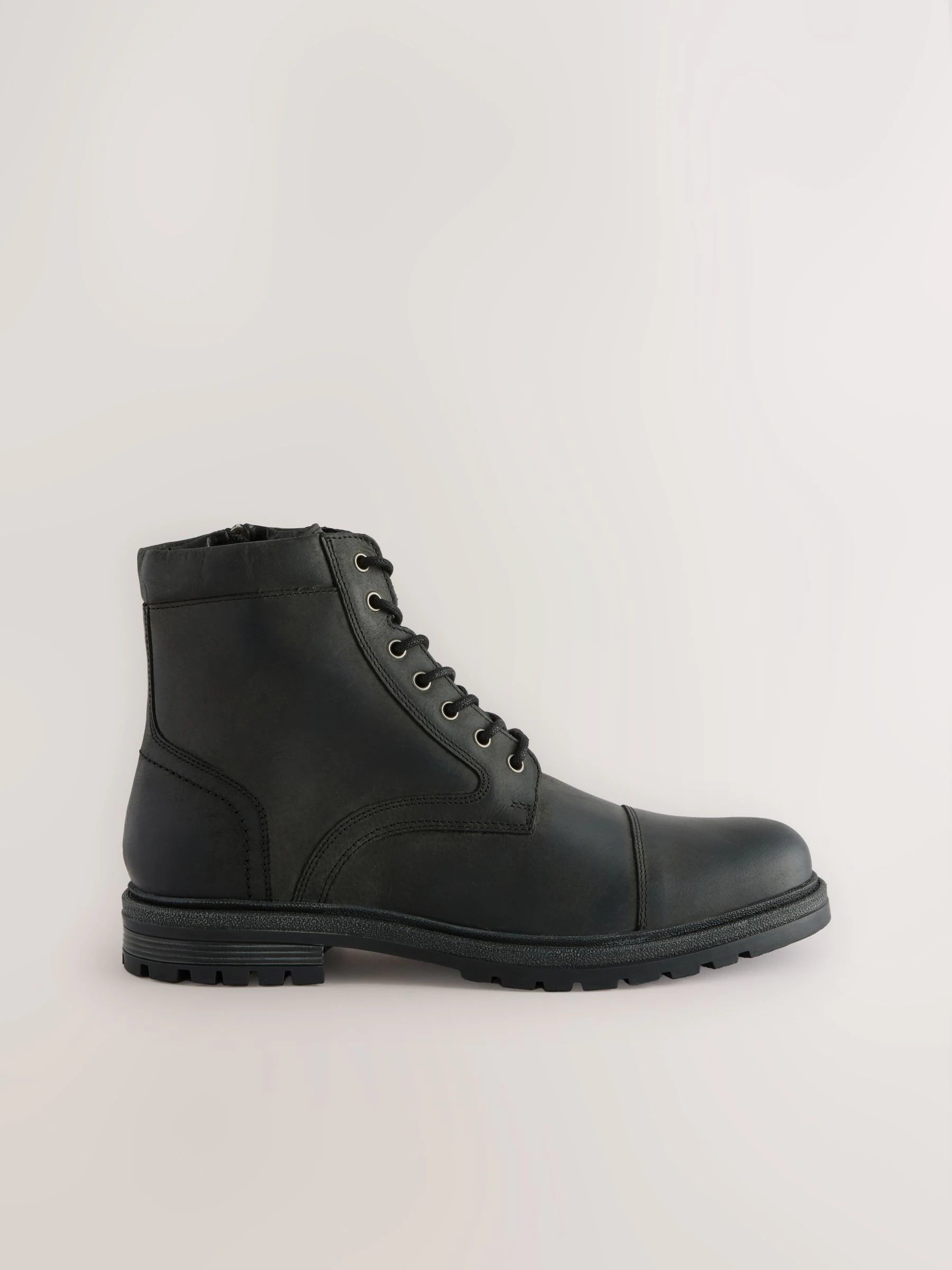 Zwart - Leather Toe Cap Zip Up Boots