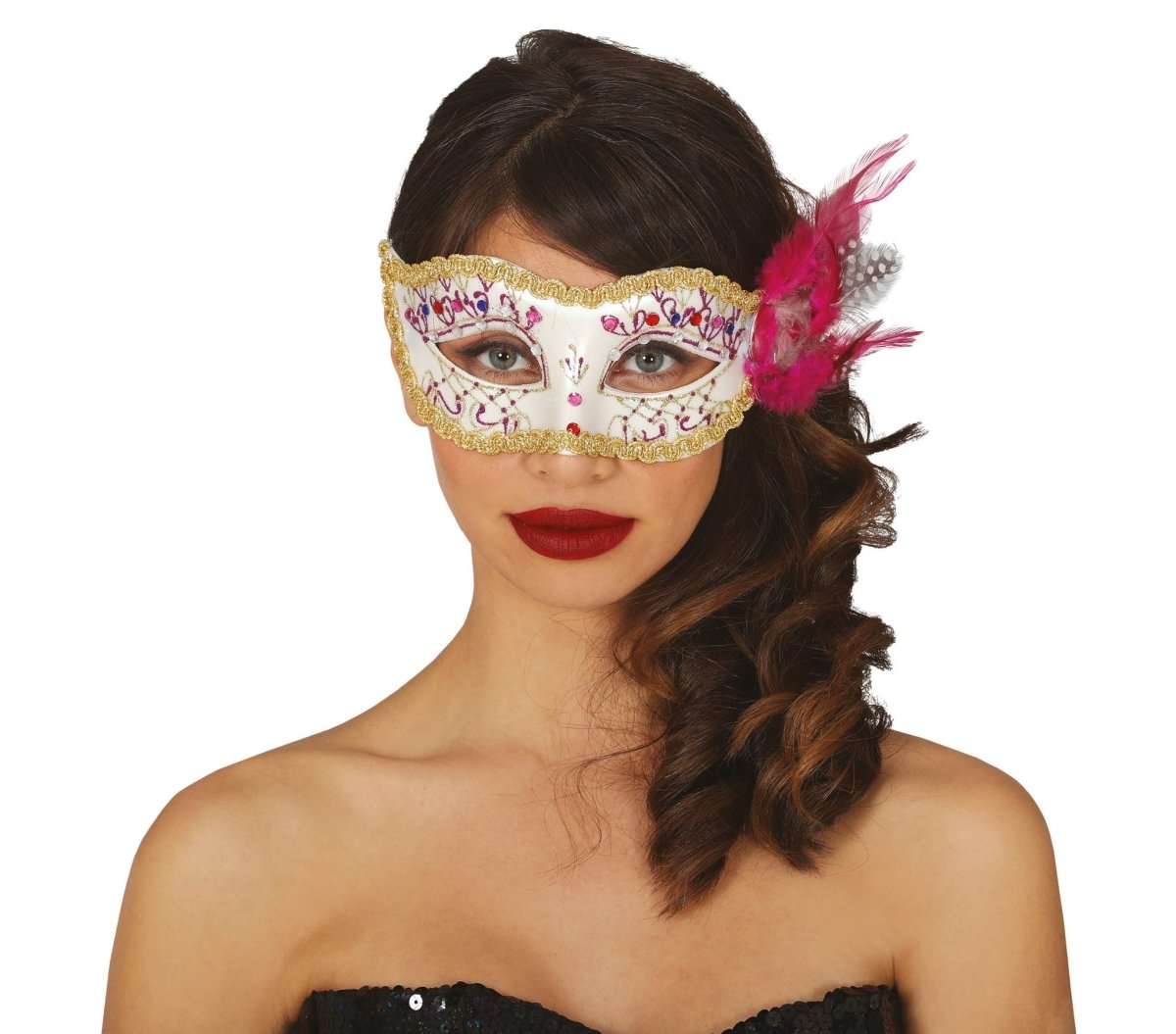 Masker Wit Roze Veren