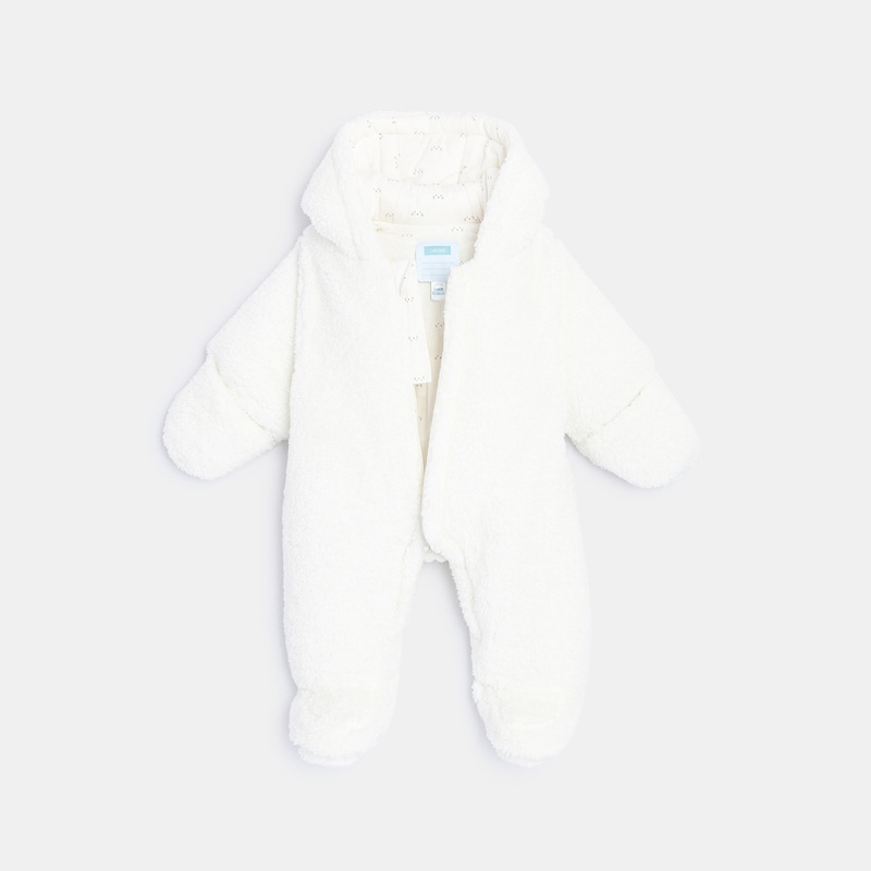 Combipilote à capuche en soft boa blanche naissance