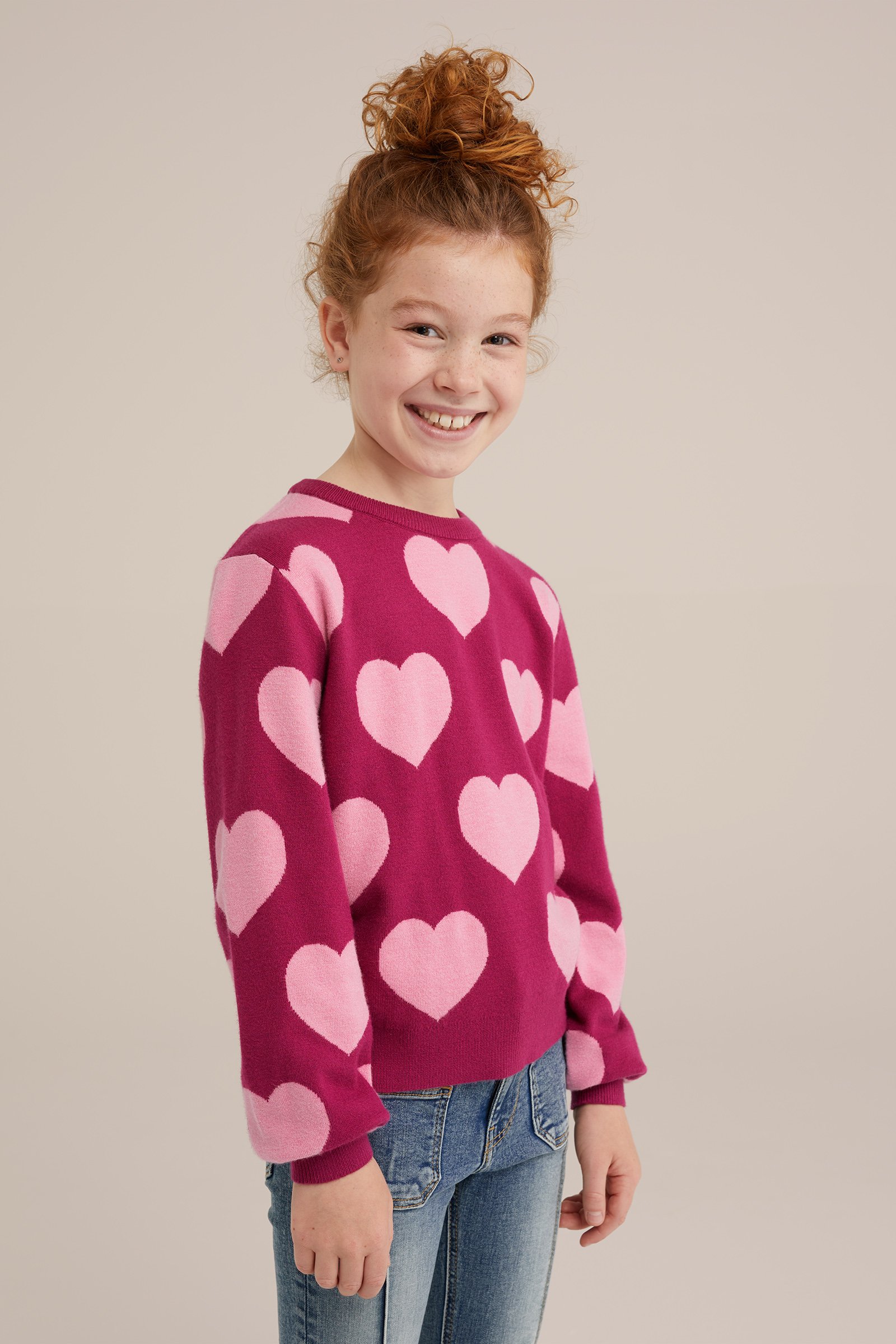 Meisjes trui met dessin WE Fashion Felroze