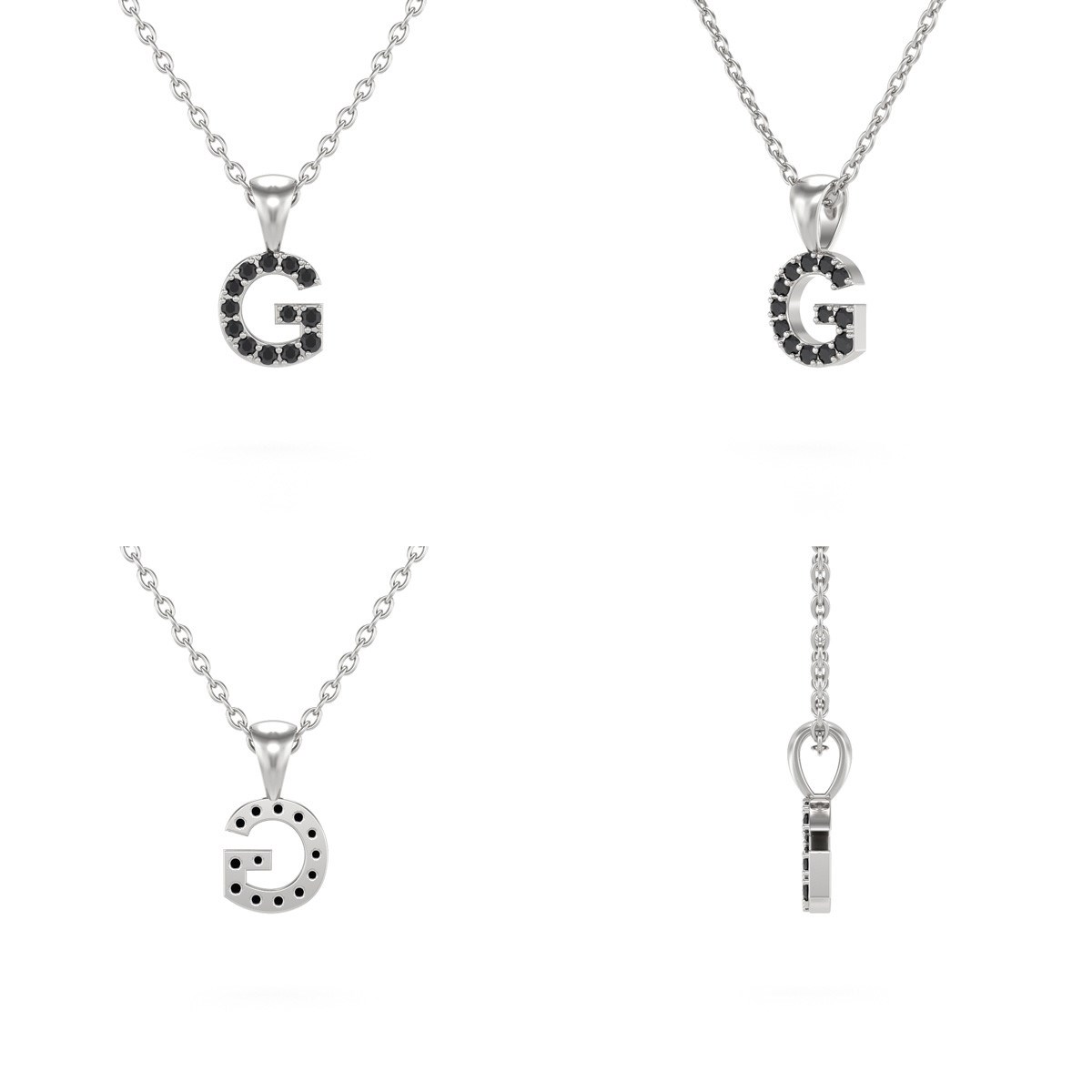 Collier Pendentif ADEN Lettre G Or 750 Blanc Diamant Noir Chaine Or 750 incluse 0.72grs