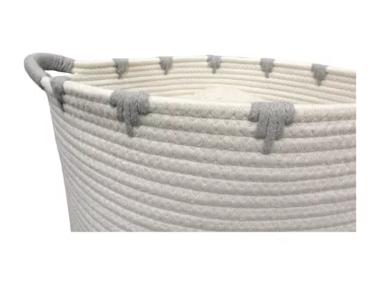 Panier de rangement rond D. 40 cm en corde de coton blanc gris - LOU