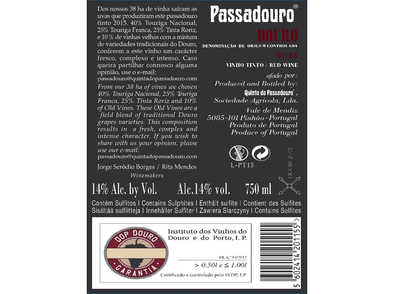 VINHO TINTO PASSADOURO DOURO 0.75L
