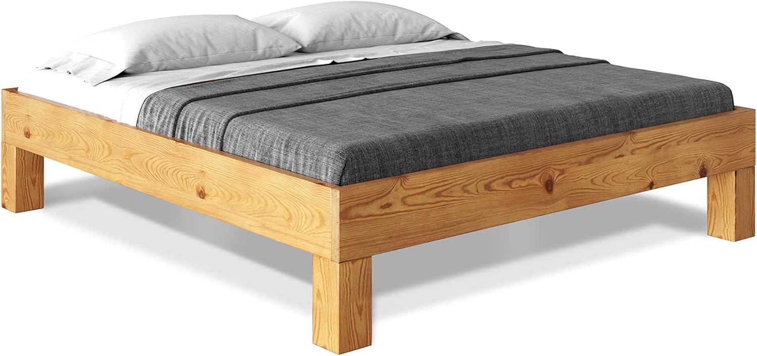 moebel-eins CURBY 4-Fuß-Bett ohne Kopfteil, Material Massivholz, rustikale Altholzoptik, Fichte, 90 x 220 cm, Natur, Standardhöhe